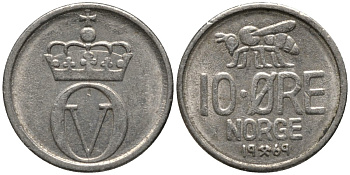 Норвегия 10 эре 1969 пчела, Улаф V KM 411 медно-никель 211-653