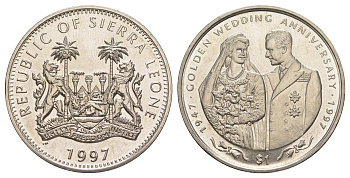 Сьерра-Леоне 1 доллар 1997 Золотая годовщина свадьбы – День свадьбы королевской пары KM 59 медно-никель BU 1521-1221