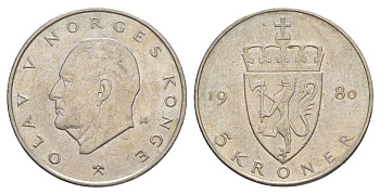 Норвегия 5 крон 1980 Улаф V (1957-1991) KM 420 медно-никель 4162-515