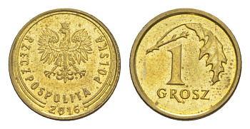 Польша 1 грош 2016 Y 923 сталь плакированная латунью UNC 4625-135