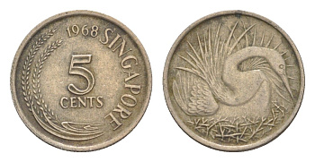 Сингапур 5 центов 1968 KM 2 медно-никель 4640-541