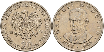 Польша 20 злотых 1976 Марцелий Новотко KM 69 медно-никель    4157-921