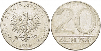 ПОЛЬША 20 ЗЛОТЫХ 1989 MW KM 153.2 медно-никель 213-846