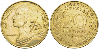 ФРАНЦИЯ 20 САНТИМОВ 1978 KM 930 медь алюминий никель 3856-1121