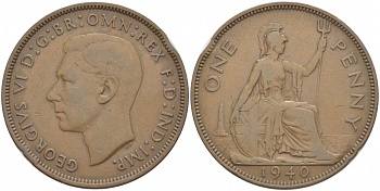 Великобритания 1 пенни 1940 Георг VI (1936-1952) KM 845, Spink 4114 бронза 3996-146