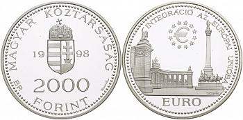 Венгрия 2000 форинтов 1998 интеграция в европейский союз KM 733 серебро PROOF 1068-4-12
