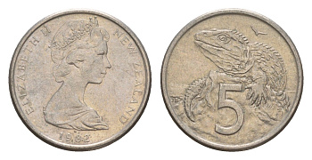 Новая Зеландия 5 центов 1982 Елизавета II (1952-2022), ящерица гаттерия KM 34.1 медно-никель 4178-346