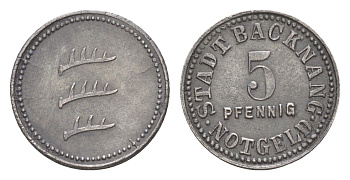 Бакнанг 5 пфеннигов ND Funck 25.1, Men05 1171.1, Men18 1511.1 железо 4636-1069