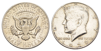 США 1/2 доллара (50 центов) 1979 Джон Кеннеди KM A202b медь плакированная медно-никелем aUNC 4542-414