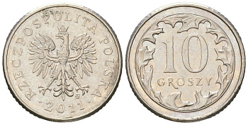 Польша 10 грошей 2011 MW Y 279 медно-никель UNC 4618-262