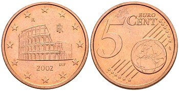 Италия 5 евроцентов 2002 KM 212 сталь плакированная медью UNC 4147-742