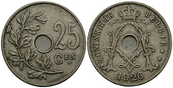 Бельгия 25 сантимов 1926 Belgie KM 69 медно-никель 4165-925