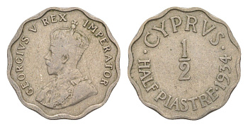 Кипр 1/2 пиастра 1934 Георг V (1910-1936), год-тип KM 20 медно-никель 4649-1128