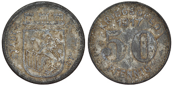 Германия, округ Эльберфельд 50 пфеннигов 1917 Вупперталь, Северный Рейн-Вестфалия, нотгельд Funck 111.3 железо 4119-1231