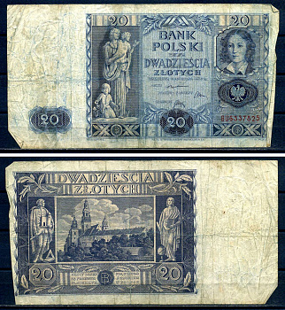 Польша 20 злотых 1936 Pick 77 бумага 8518-1-1-1