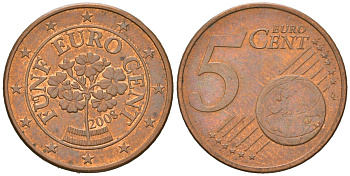Австрия 5 евроцентов 2008 KM 3084 сталь плакированная медью 4539-142