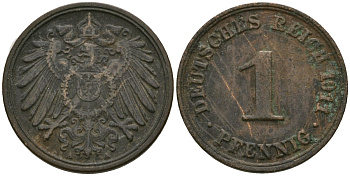 Германия 1 пфенниг 1911 A, Вильгельм II (1888-1918) KM 10, J. 10 медь 4608-116