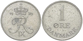 ДАНИЯ 1 ЭРЕ 1970 С; S, ФРЕДЕРИК IX (1947-1972) KM 839.2 цинк 4387-623
