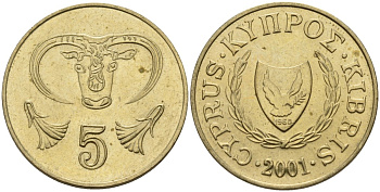 Кипр 5 центов 2001 KM 55.3 никель латунь 4141-1112