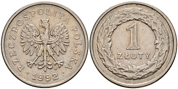 Польша 1 злотый 1992 MW KM 282 медно-никель    4161-1042