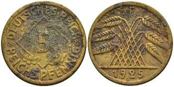 Германия 5 рейхспфеннигов 1925 F KM 39, J. 316 алюминиевая бронза 4151-717