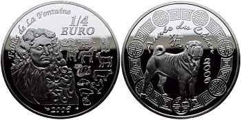 Франция 1/4 евро 2006 басни Лафонтена, год собаки KM 1415 серебро BUNC 1068-10-62