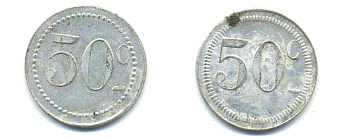 ФРАНЦИЯ 50 САНТИМОВ НАЧАЛО XX ВЕКА d 24 мм, вес около 1,0 гр., платежный жетон алюминий 89-753