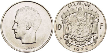 Бельгия 10 франков 1972 Belgique, Бодуэн I (1951-1993) KM 155.1 никель 38-644