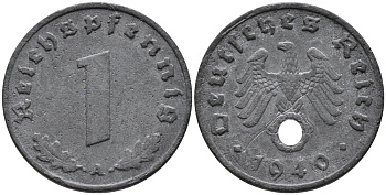 ГЕРМАНИЯ 1 РЕЙХСПФЕННИГ 1940 A KM 97, J.369 цинк 96-653