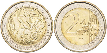 Италия 2 евро 2005 1-я годовщина подписания Европейской конституции KM 245 биметалл UNC 4517-714