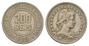 Бразилия 200 реалов 1921 KM 519 медно-никель 4624-1152