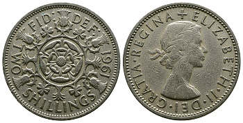 Великобритания 2 шиллинга (флорин) 1961 Елизавета II (1952-2022) KM 906, Spink 4146 медно-никель 4382-326