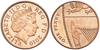 Великобритания 1 пенни 2010 Елизавета II (1952-2022) KM 1107, Spink B6 сталь плакированная медью 4609-726