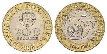 Португалия 200 эскудо 1995 50 лет ООН KM 679 биметалл UNC 4631-1236