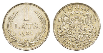 Латвия 1 лат 1924 KM 7 серебро UNC 4178-525