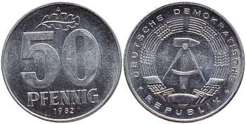 ГДР 50 ПФЕННИГОВ 1982 А KM 12.2 алюминий UNC 4391-355