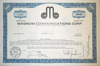 США, MAGNUM COMMUNICATIONS CORP. 100 АКЦИЙ 1970 США бумага 00-00