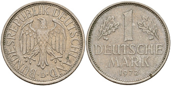 ФРГ 1 марка 1972 D KM 110, J. 385 медно-никель 4159-1124