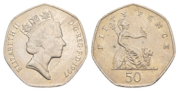 Великобритания 50 пенсов 1997 Елизавета II (1952-2022) KM 940.2, Spink 4351 (H7) медно-никель 4638-812