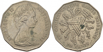 Австралия 50 центов 1982 Елизавета II (1952-2022), XII игры стран Британсого содружества KM 74 медно-никель 3457-222