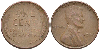 США 1 ЦЕНТ 1946 ЛИНКОЛЬН KM А132 медь цинк 218-511