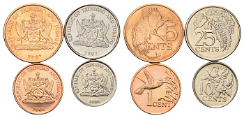 Тринидад и Тобаго набор из 4 монет (1, 5, 10, 25 центов) 2006, 2007 и 2008 KM 29, 30, 31 и 32 UNC 4669-851-854