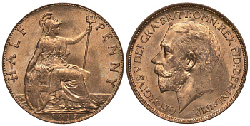 Великобритания 1/2 пенни 1913 Георг V (1910-1936) KM 809, Spink 4056 бронза aUNC 1074-8-75