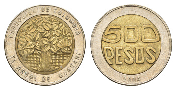 Колумбия 500 песо 2004 KM 286 биметалл 4638-233