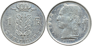 Бельгия 1 франк 1972 Belgique, Бодуэн I (1951-1993) KM 142.1 медно-никель 4384-652