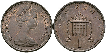 Великобритания 1 пенни 1975 Елизавета II (1952-2022) KM 915, Spink 4237 (B1) бронза 4396-1124