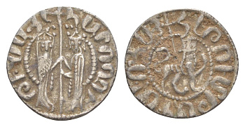 Киликийская Армения трам 1226-1271 Хетум I и царица Забель, держат крест/лев с патриаршим крестом  серебро    1516-911