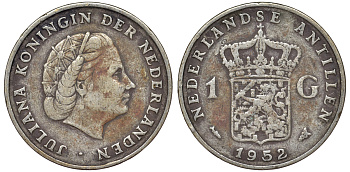 Нидерландские Антилы 1 гульден 1952 Юлиана (1948-1980) KM 2 серебро 36-915