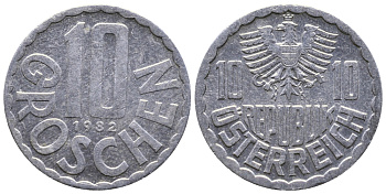 АВСТРИЯ 10 ГРОШЕЙ 1982 KM 2878 алюминий 53-827