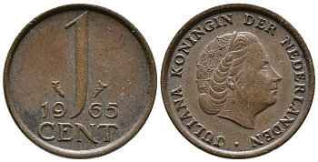 Нидерланды 1 цент 1965 Юлиана (1948-1980) КМ 180 бронза 39-1264